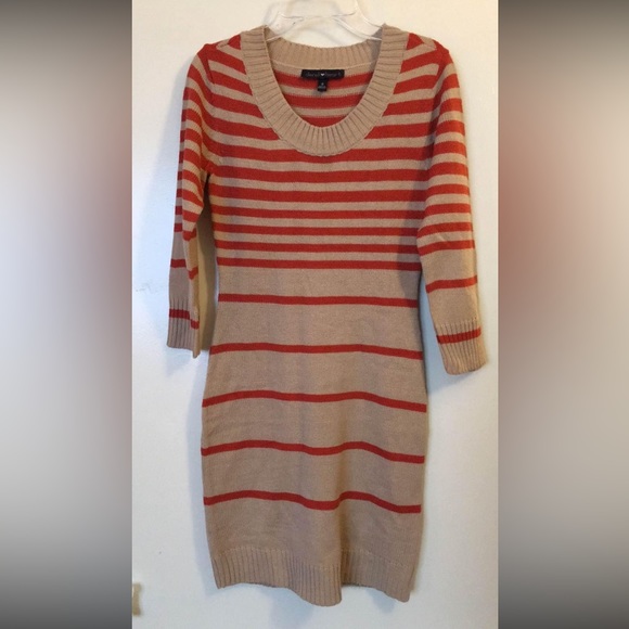 red and brown striped sweater dress Umgee Wine Stripe Plus Dress With Brown Suede Shoulders And Elbow Patch XL